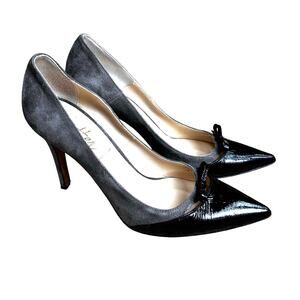 Butter brand US 8M pumps gray suede & black patent leather high heels classic